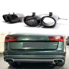 Glossy Black Tailpipe Exhaust Trims Duplex for AUDI A6 C7 Limo S Line 15-18