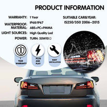 LED Tail Lights for Lexus IS250 IS350 ISF 2006-2015 Smoked Lens Rear Lamp