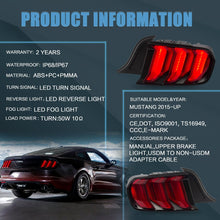 Red LED Tail Lights For 2015-2020 Ford Mustang FM FN GT S550 W/5 Modes