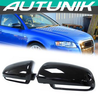 Side Mirror Cover Caps Replacement Glossy Black For AUDI A4 B6 B7 2002-2008 A6 2005-2008 mc53