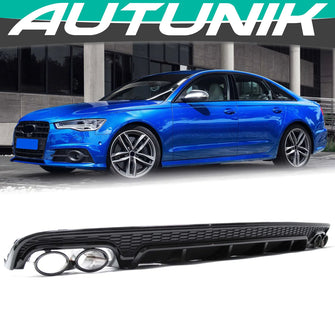 Rear Diffuser + Black Exhaust Tips Fits For Audi A6 C7 S-Line 2015-2018 di130