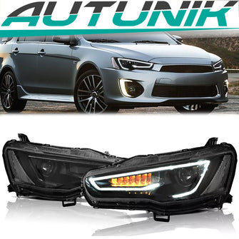 Black Headlights For 2008-2020 MITSUBISHI LANCER/EVO X CJ CF DRL Set Front Lamps