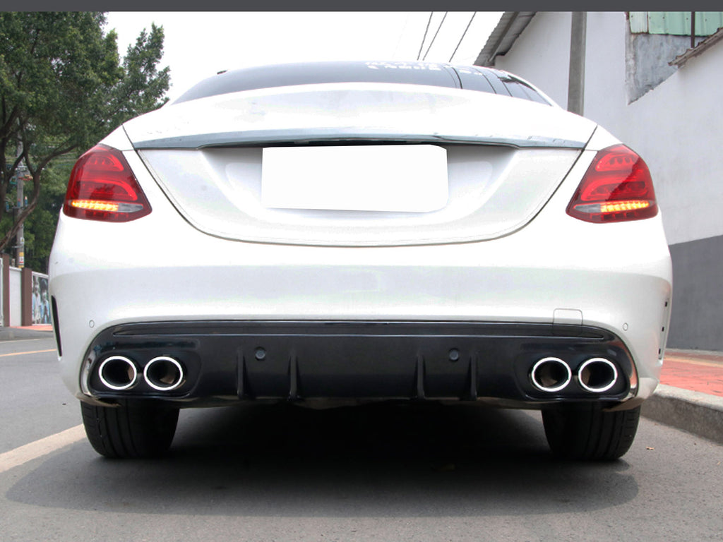 Rear Diffuser +Chrome Exhaust Muffler Tips - For Mercedes Benz C W205 ...