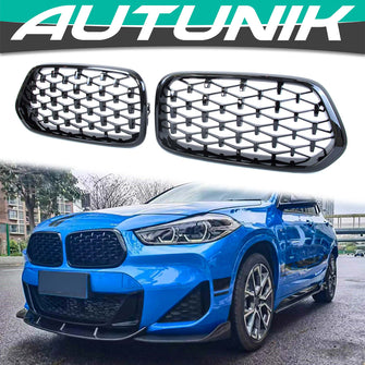 Glossy Black Diamond Front Kidney Grille Grill for BMW X2 F39 18-23