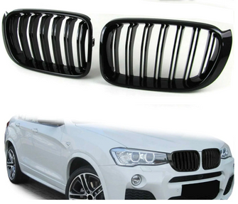 Gloss Black Dual Slats Front Bumper Kidney Grille Grill for BMW X3 F25 LCI X4 F26 from 2014