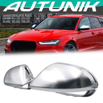 Side Mirror Cover Caps Replacement Matte Chrome for Audi A6 S6 C7 RS6 W/ Lane Assist 2012-2018 mc15