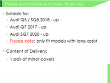 With Lane Assist Matt Chrome Mirror Cover Caps For Audi Q5 SQ5 Q7 SQ7 16-21 mc34