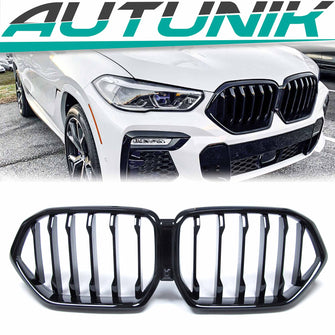 Glossy Black Single Slat Front Kidney Grille Grill for BMW X6 G06 2019+