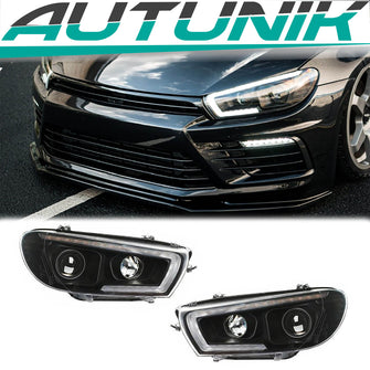 For VW Scirocco 08-14 Black DRL Devil Eye Projector Headlights Sequential Indicator
