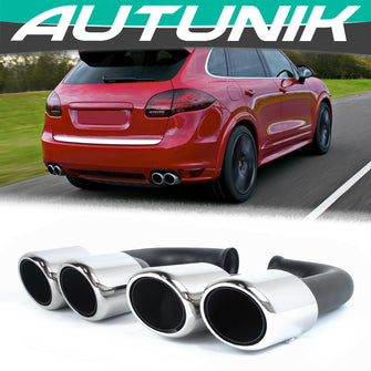 Chrome Exhaust Pipes Tips For Porsche Cayenne Base 92A Hybird 958 2011-2014