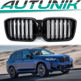 Glossy Black Front Kidney Grille Grill for BMW X3 G01 X4 G02 2022+ w/Camera