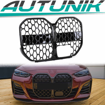 Gloss Black Diamond Front Grille Honeycomb Grill for BMW 4-Series G26 ACC 2022-2024