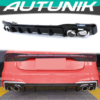 Rear Diffuser Bumper Lip W/ Chrome Exhaust Tips Glossy Black Fit for 2019-2022 Audi A7 C8 S7 4Dr S Line di155