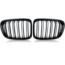 2x Gloss Black Twin Bar Style Front Kidney Grill Grille For BMW X1 E84 2009-2015