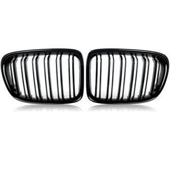 2x Gloss Black Twin Bar Style Front Kidney Grill Grille For BMW X1 E84 2009-2015