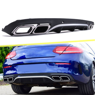 Rear Bumper Diffuser + Muffler Tips for Mercedes C205 A205 AMG Bumper 15-20