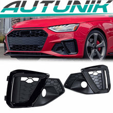 Black Front Bumper Fog Light Grilles Cover For Audi A4 S4 B9 S Line 2020+ w/ ACC