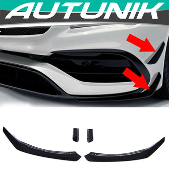 Gloss Black Front Lip Splitters Side Canards For Mercedes W117 CLA 180 200 250 45 AMG 2017-2019 pz72