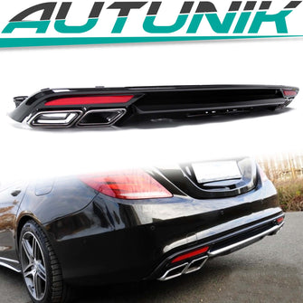 Rear Diffuser Chrome Exhaust Tips for Mercedes S Class W222 AMG Bumper 13-17