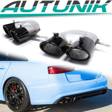 Glossy Black Tailpipe Exhaust Trims Duplex for AUDI A6 C7 Limo S Line 15-18