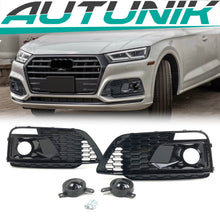 Black Front Bumper Fog Light Grilles Cover w/ ACC For Audi Q5 SQ5 FY S Line 2017+