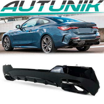 Glossy Black Rear Bumper Lips and Exhaust tips for BMW 4 Series G22 G23 Sport 2020-2024