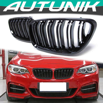 Glossy Black Front Kidney Grill Dual Slats for BMW 2 Series F22 M2 F87 F23 2014-202 fg57