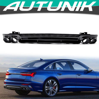 Rear Diffuser W/ Black Exhaust Tips For Audi A6 C8 S6 S-Line 2019-2022 di133