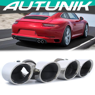 Silver Rear Tail Muffler Pipes Exhaust Tips For Porsche 911 Carrera 991 2016-2018