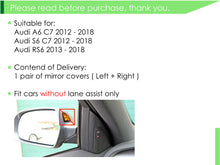 Glossy Black Side Mirror Cover Caps For Audi A6 C7 A6 S6 RS6 12-18 w/o Lane Assist