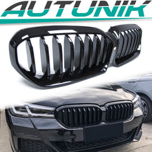 Glossy Black Front Kidney Grille Grill for BMW 5 Series G30 LCI 2021up W/ Camera