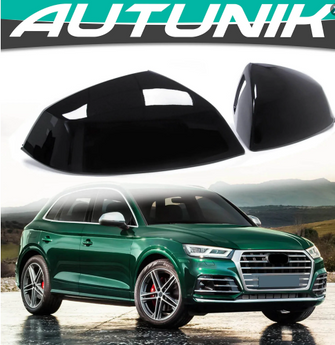 Glossy Black Side Mirror Cover Caps Replacement or Audi Q5 FY Q7 4M 17-21 With Lane Assist mc125