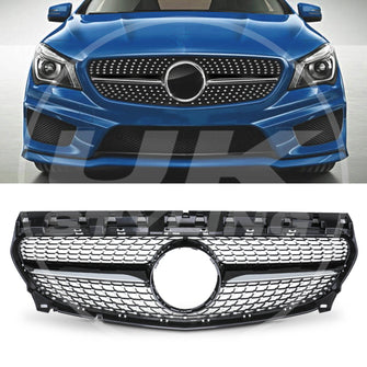 Gloss Black Diamond Front Grill Grille for Mercedes Benz CLA C117 2013-2019