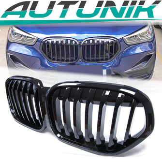 Gloss Black Single Slat Front Kidney Grille Grill for BMW X1 F48 F49 LCI 20-21