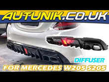 For Mercedes W205 Diffuser S205 Carbon Fiber Look Rear Diffuser Black Muffler Tips Brabus Style C300 C43 AMG di12