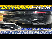 Rear Diffuser w/ Black Exhaust Tips Muffler Pipe for 16-19 Mercedes Benz E W213 Sedan AMG Bumper di33