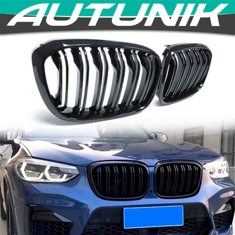 Glossy Black Front Kidney Grille Grill Dual Slats for BMW X3 G01 X4 G02 2018-2021 fg123