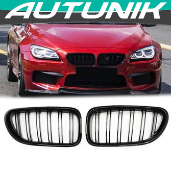 Gloss Black Dual Slats Front Kidney Grille Grill for BMW 6 Series F06 F12 F13 2012-2017